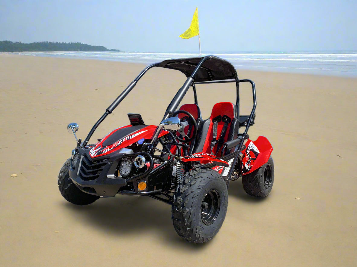 Red Trailmaster Blazer i2k, Electric off road go kart for teens and adults, 60-volt 30ah Lithium batteries, Dual A arm suspension, - TurboPowersports.com