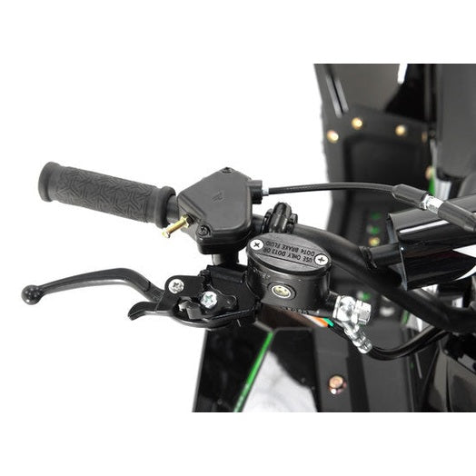 Mini Commander 110cc ATV green black handlebar brake lever grip detail