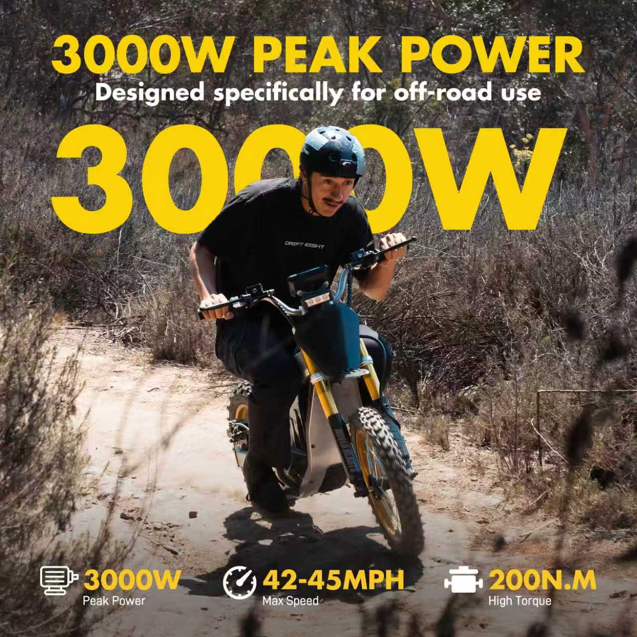 HOVERHEART 48V 3000W(Peak Power)Electric Dirt Bike for Adults - 42Mph Max Speed,Off-Road Motorcycle with Safe LFP Battery and Dual Hydraulic Disc Brakes
