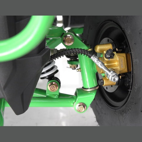 Mini Commander 110cc ATV rear wheel disc brake caliper shock absorber detail