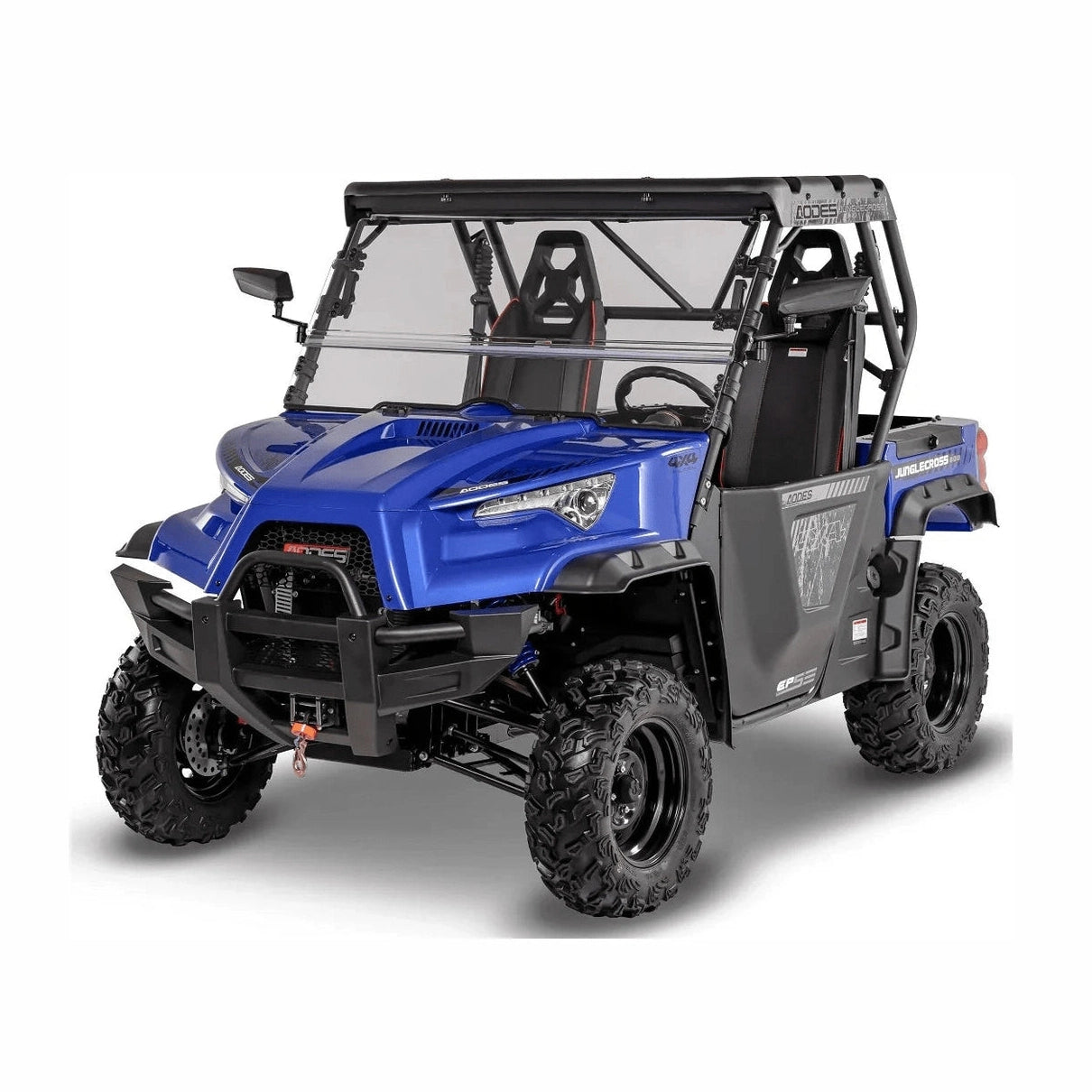 Blue Aodes Junglecross 800 UTV featuring glossy hood and visible suspension coils