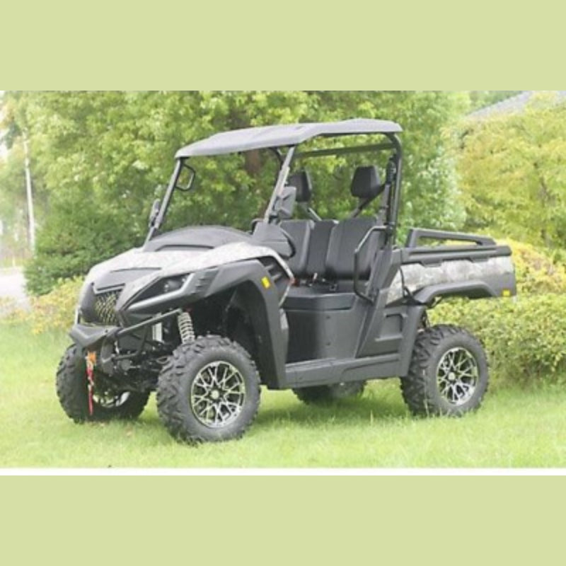 Dark gray Bighorn Explorer 550 UTV three-quarter front outdoor view