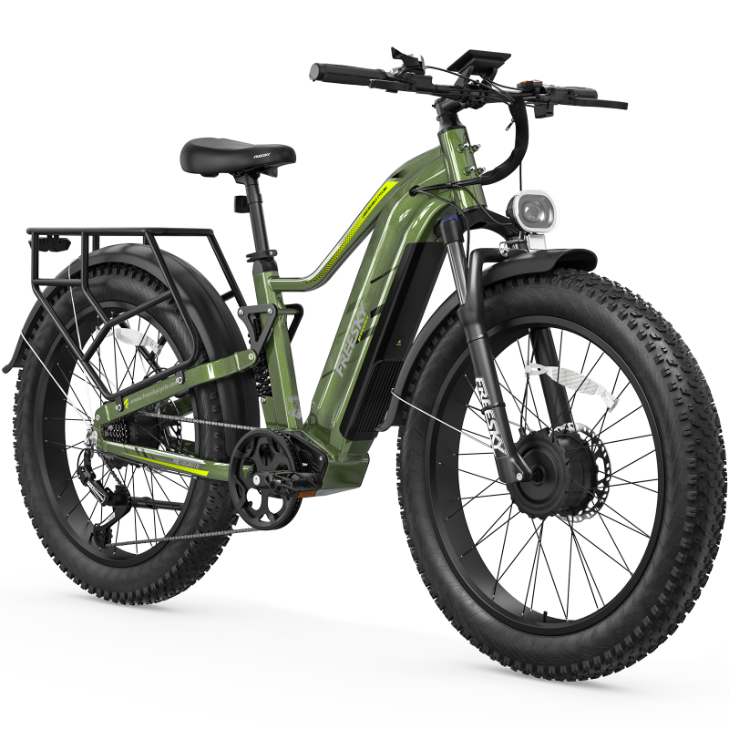 An electric fat tire bicycle in olive green with black components, shown from a three-quarters front angle on a white background. The frame features the brand name 'KASKAD'.