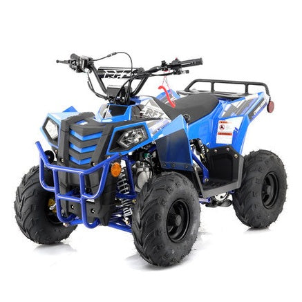 Mini Commander 110cc Automatic ATV blue black front view cargo rack