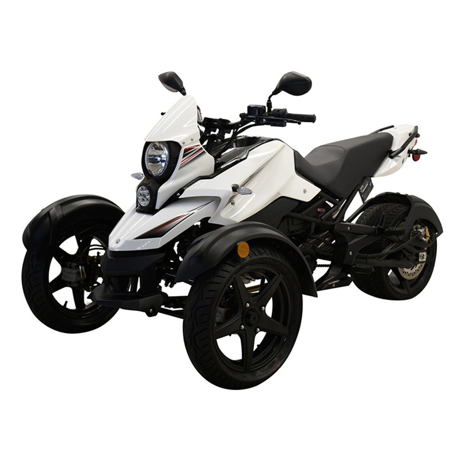 White Cougar SX200 Super Trike front view with dual mirrors and wide front wheels