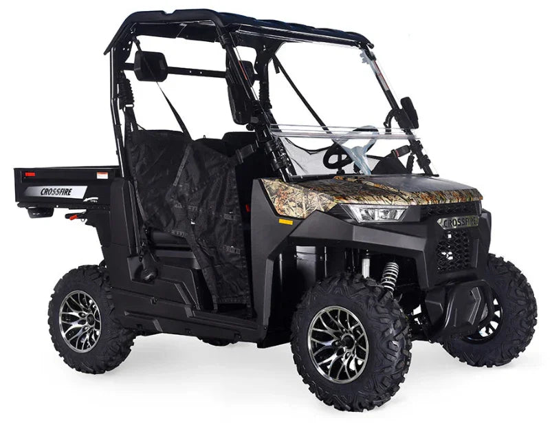 200cc brown camouflage utility vehicle with off-road tires and open cabin