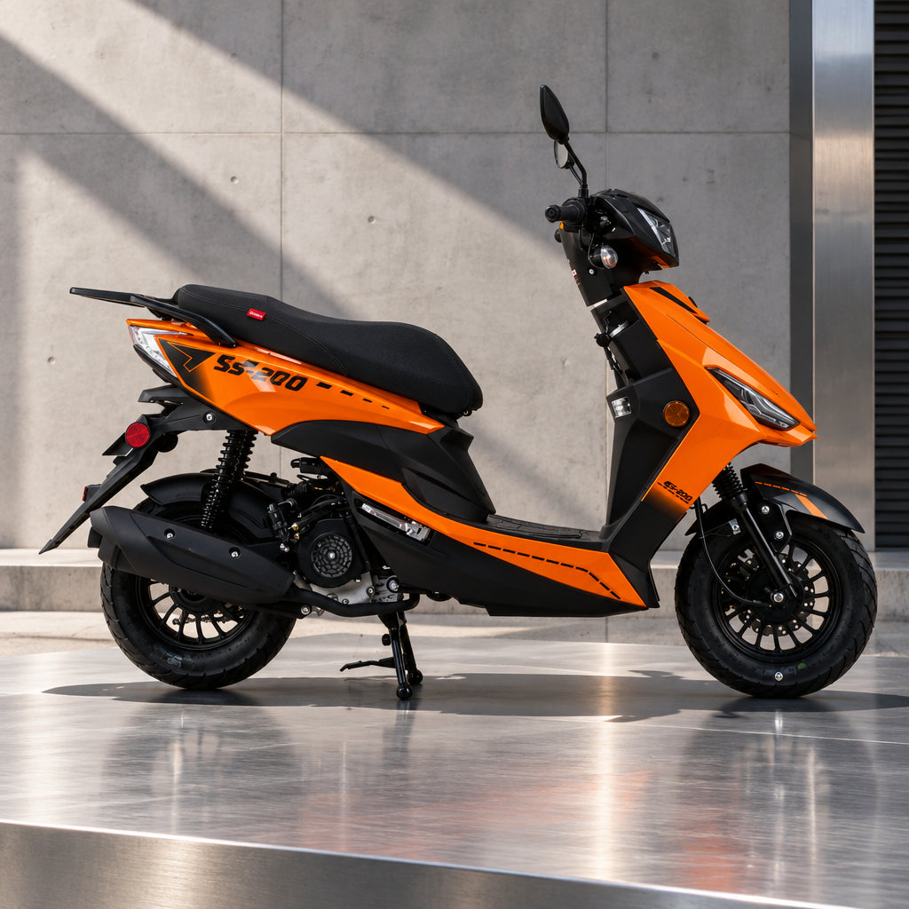 Orange Amigo SS-200 scooter full side profile detail