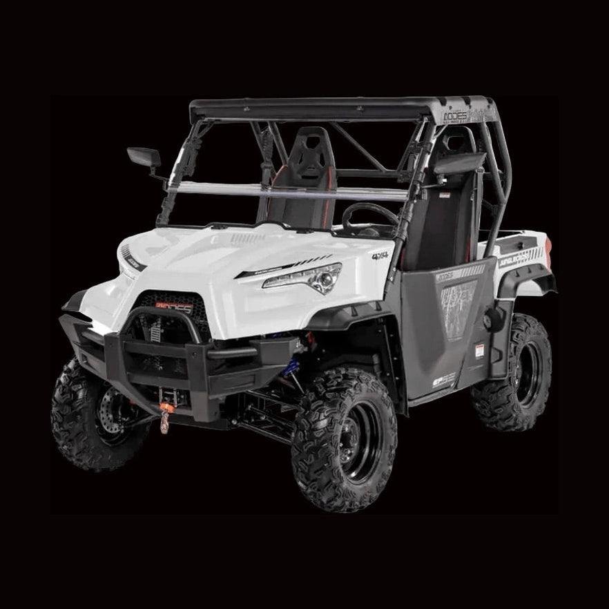 White Aodes Junglecross 800 2-door UTV with black roll cage and LED lights