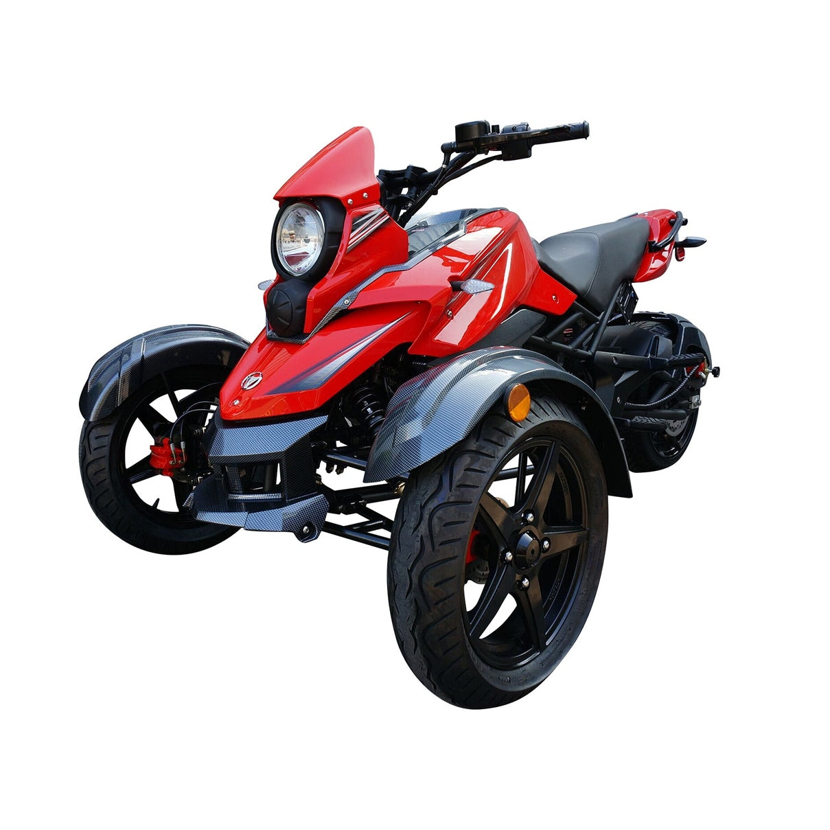 Red Cougar SX200 Super Trike three-quarter view with carbon-fiber patterned fenders