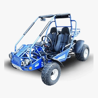 Blue Trail Master 300cc XRS off-road buggy with blue roll cage and dual headlights