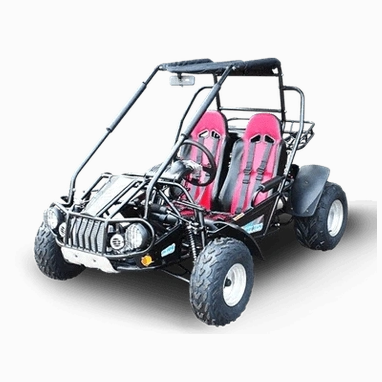 Black Trail Master 300cc XRS buggy featuring pink bucket seats and white rims