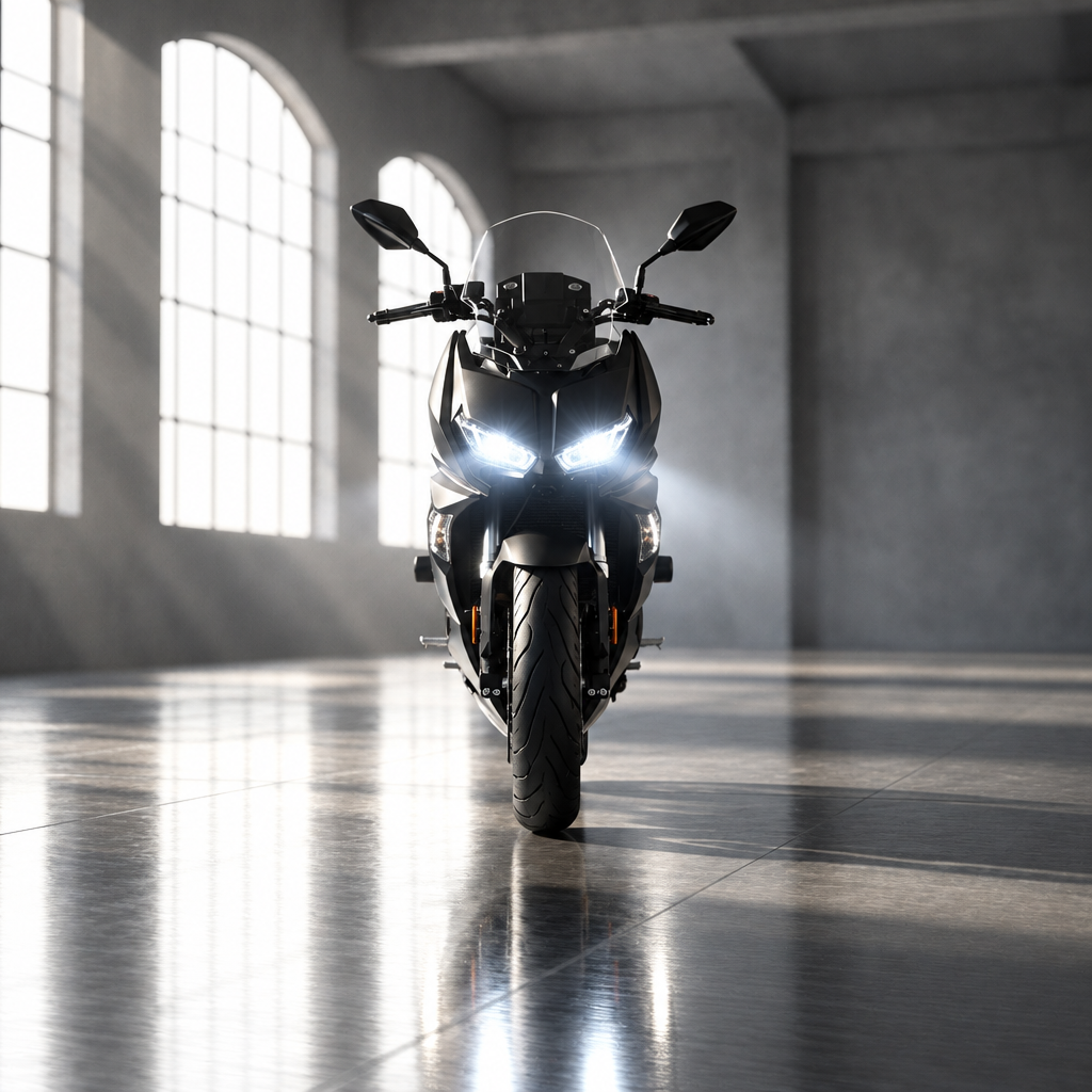 Supermach GC300T black maxi scooter front studio shot