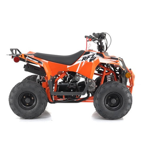 Mini Commander 110cc ATV orange black side profile engine exhaust guard