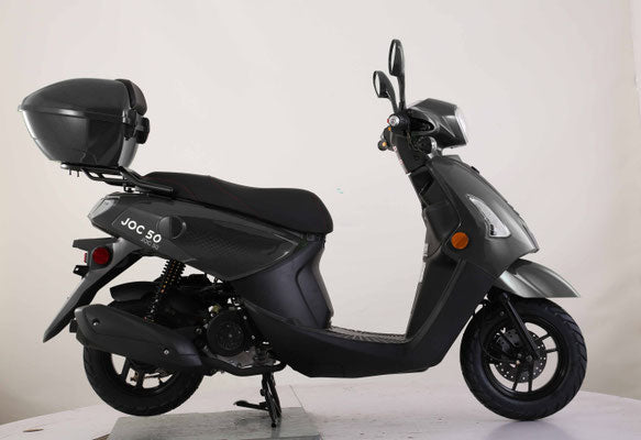 Black scooter with 'JOC 50' branding on a white background