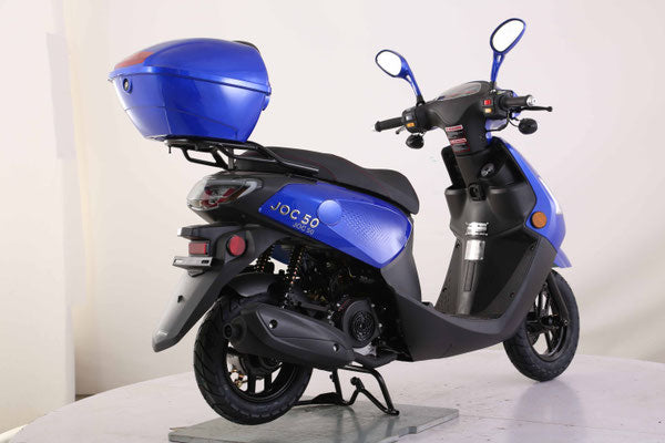 Blue and black 5occ joc scooter  displayed on a blank canvas