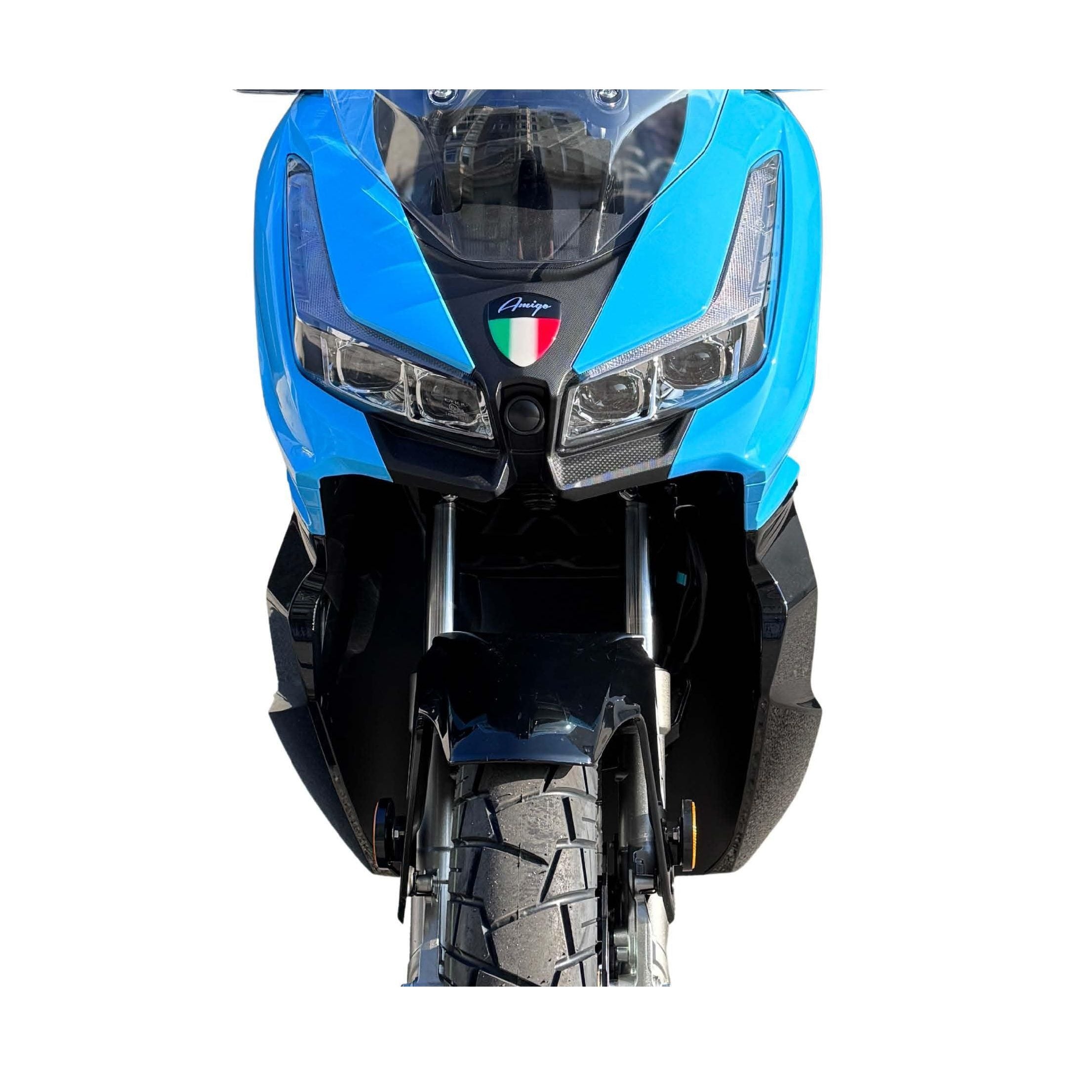 Blue Amigo Adviser 200 LT scooter with TFT display and windshield