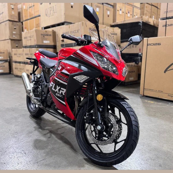Red and black Amigo FLXR 250i sport bike front three-quarter view