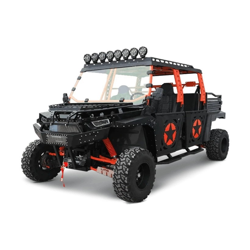 Black BMS The Beast 1000 4S UTV with orange roll cage, winch, and light bar