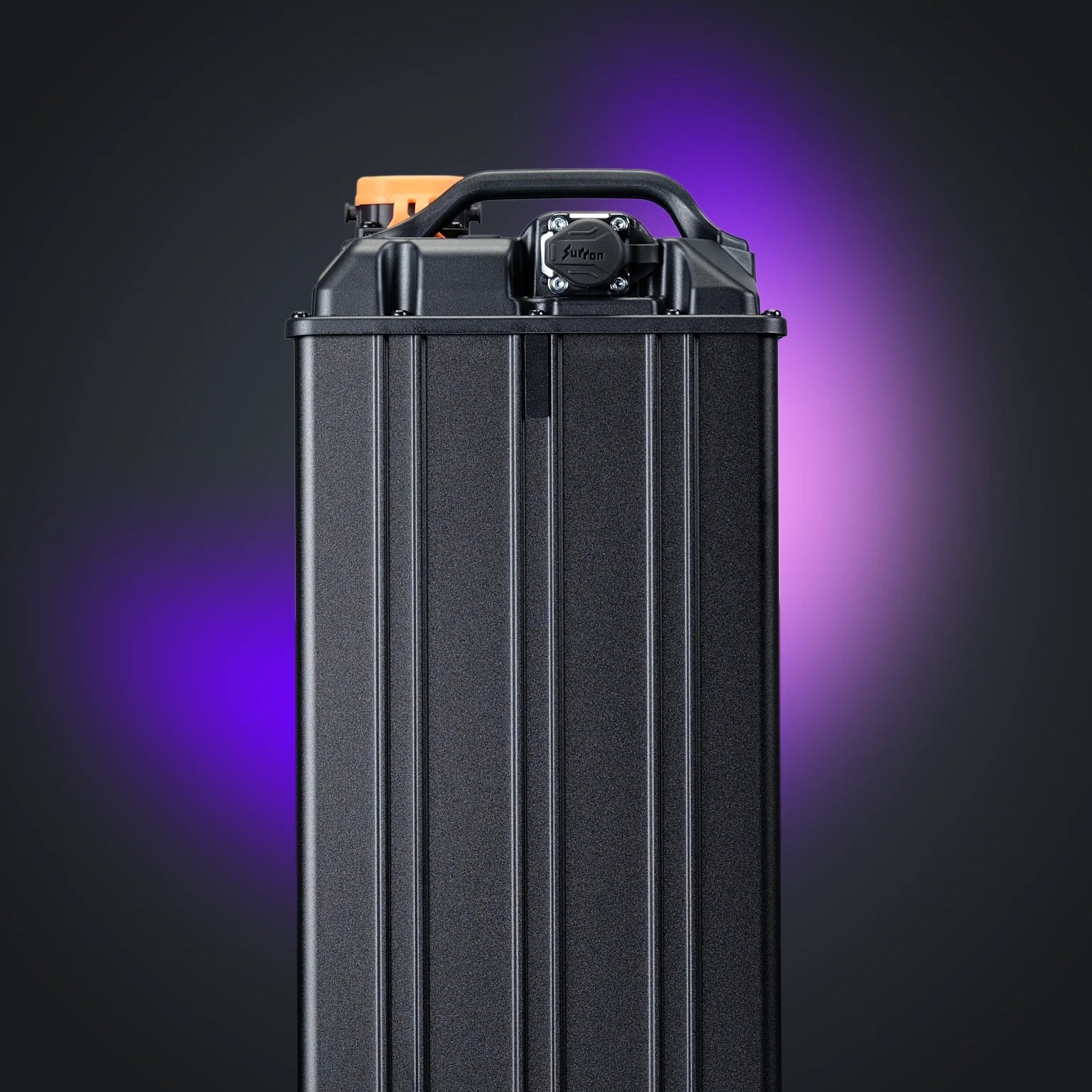 Surron black rectangular battery unit with vertical ribs and molded handle