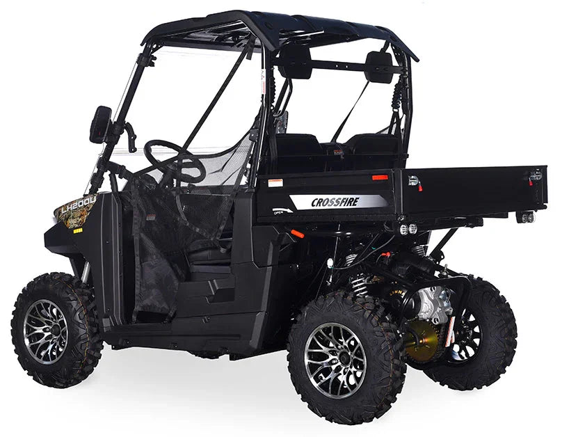Black off-road utility vehicle with Crossfire branding and rugged tires