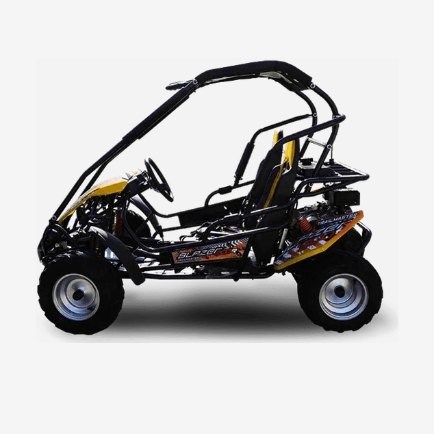 TrailMaster Blazer 200R orange graphic go-kart rear side view