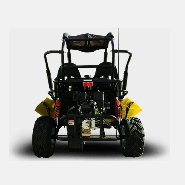 Rear view of TrailMaster Blazer 200R showing engine and red shocks