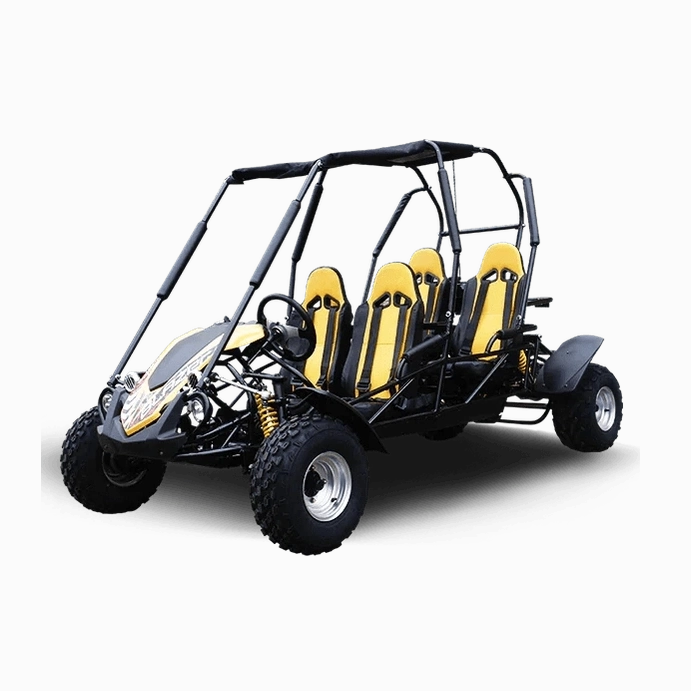 Yellow seat variant of four-seater off-road TrailMaster Blazer go kart