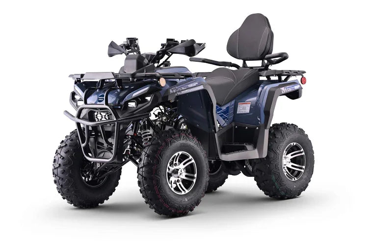 PENTORA HUNTER 200 EFI Blue 4-wheeler ATV with rugged tires and front bumper, ideal for off-road adventures and trail riding.