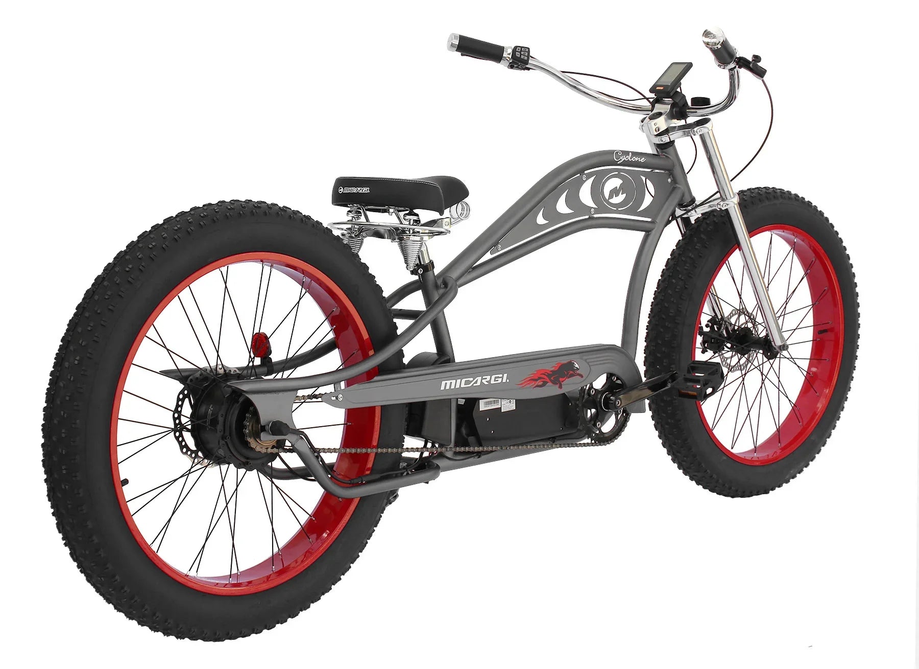 Micargi Cyclone fat tire electric bike with red rims and black frame