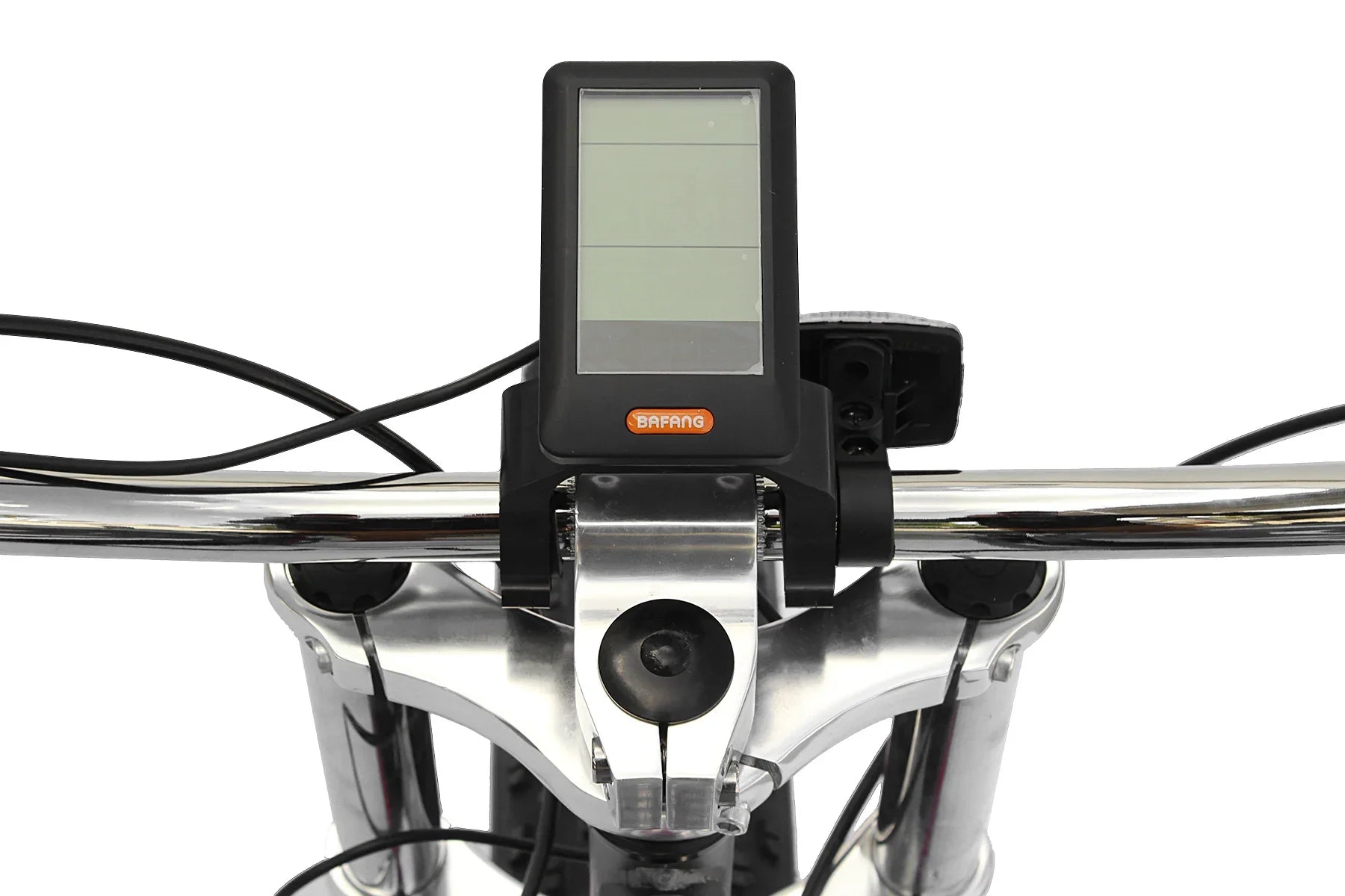 Bafang digital display mounted on chrome handlebars for electric bike