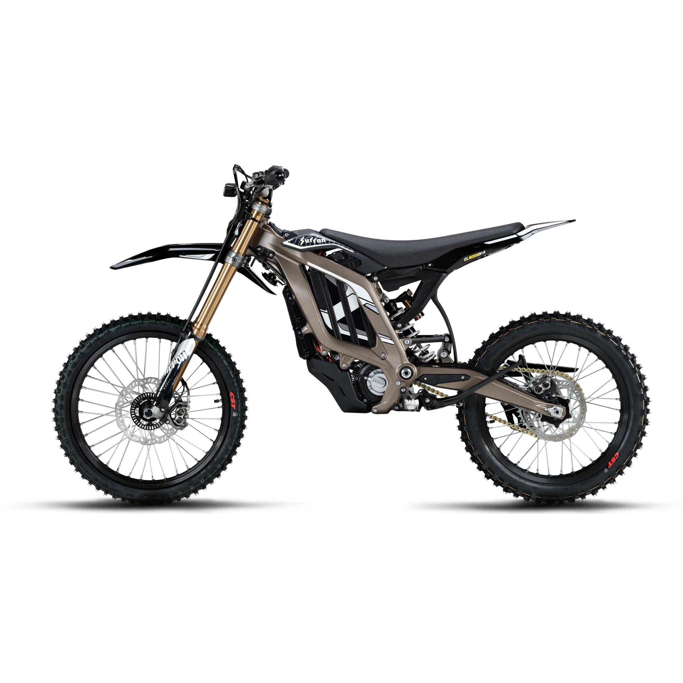Matte brown Surron Light Bee 2 X electric dirt bike with white graphics