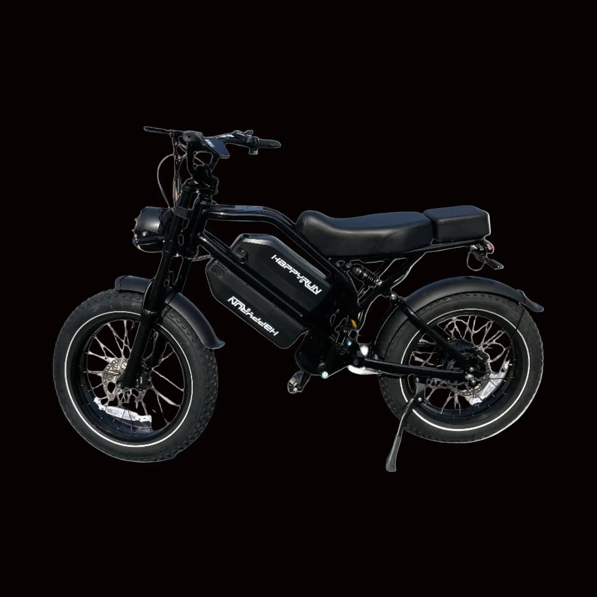Side profile of black HappyRun G70 step-through frame e-bike