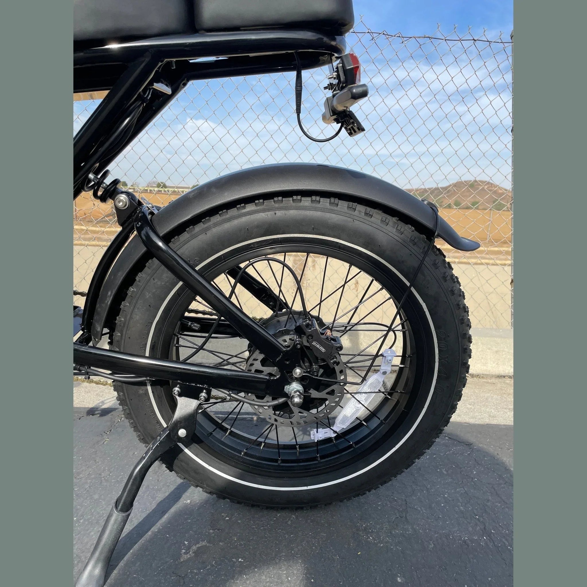HappyRun G70 black electric bike rear fat tire with deep tread and disc brake