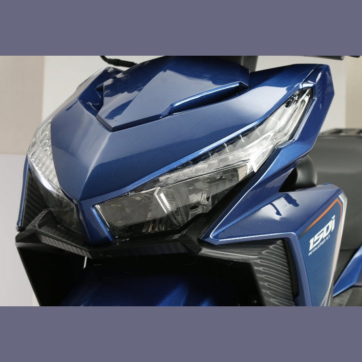 Close-up of a blue Headlights for vitacci SPARK 150CC SCOOTER