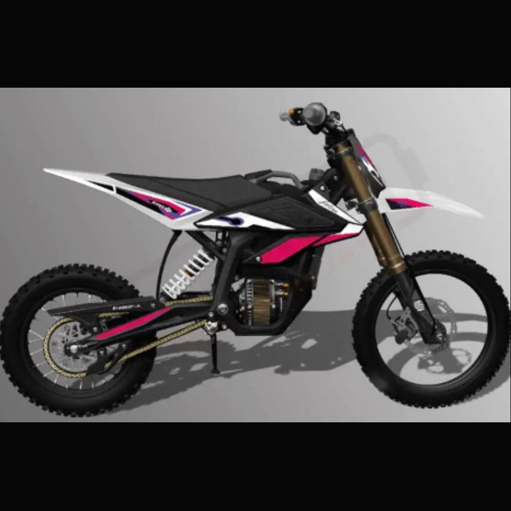 Studio illustration of white black pink Surron Hyper Bee electric bike