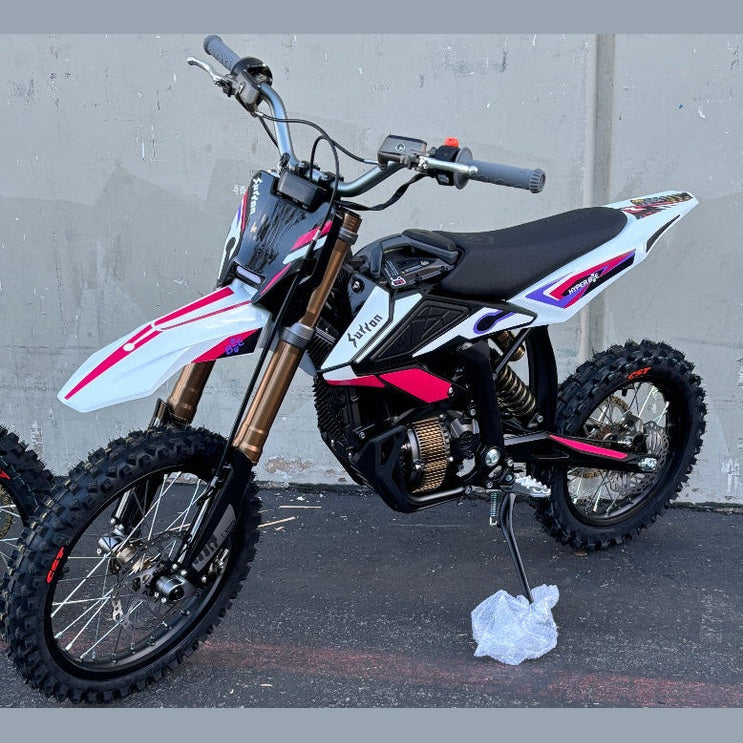 White and pink 2026 Surron Hyper Bee electric dirt bike side view