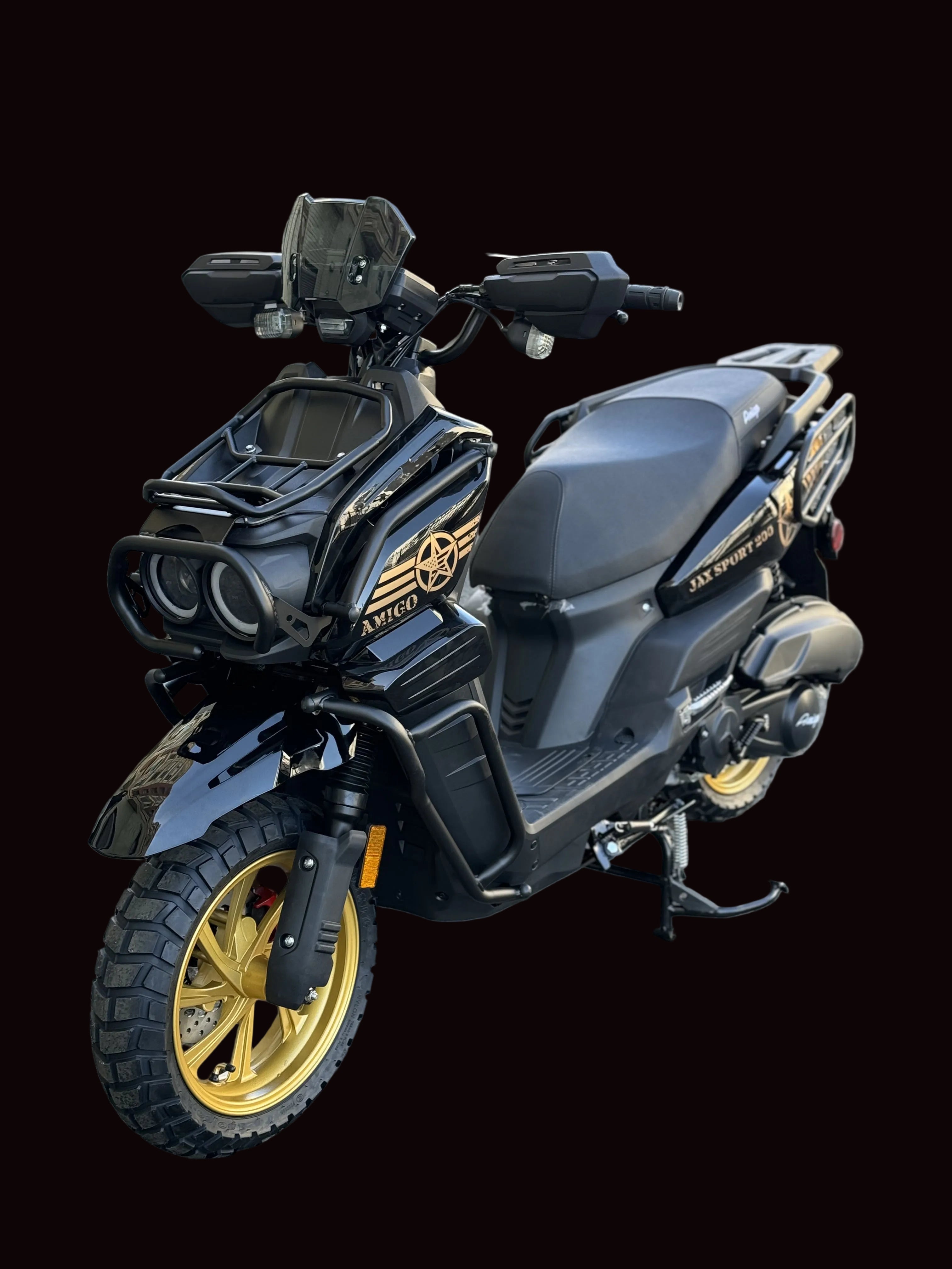 Amigo Jax Sport 200cc scooter black gold wheels studio shot