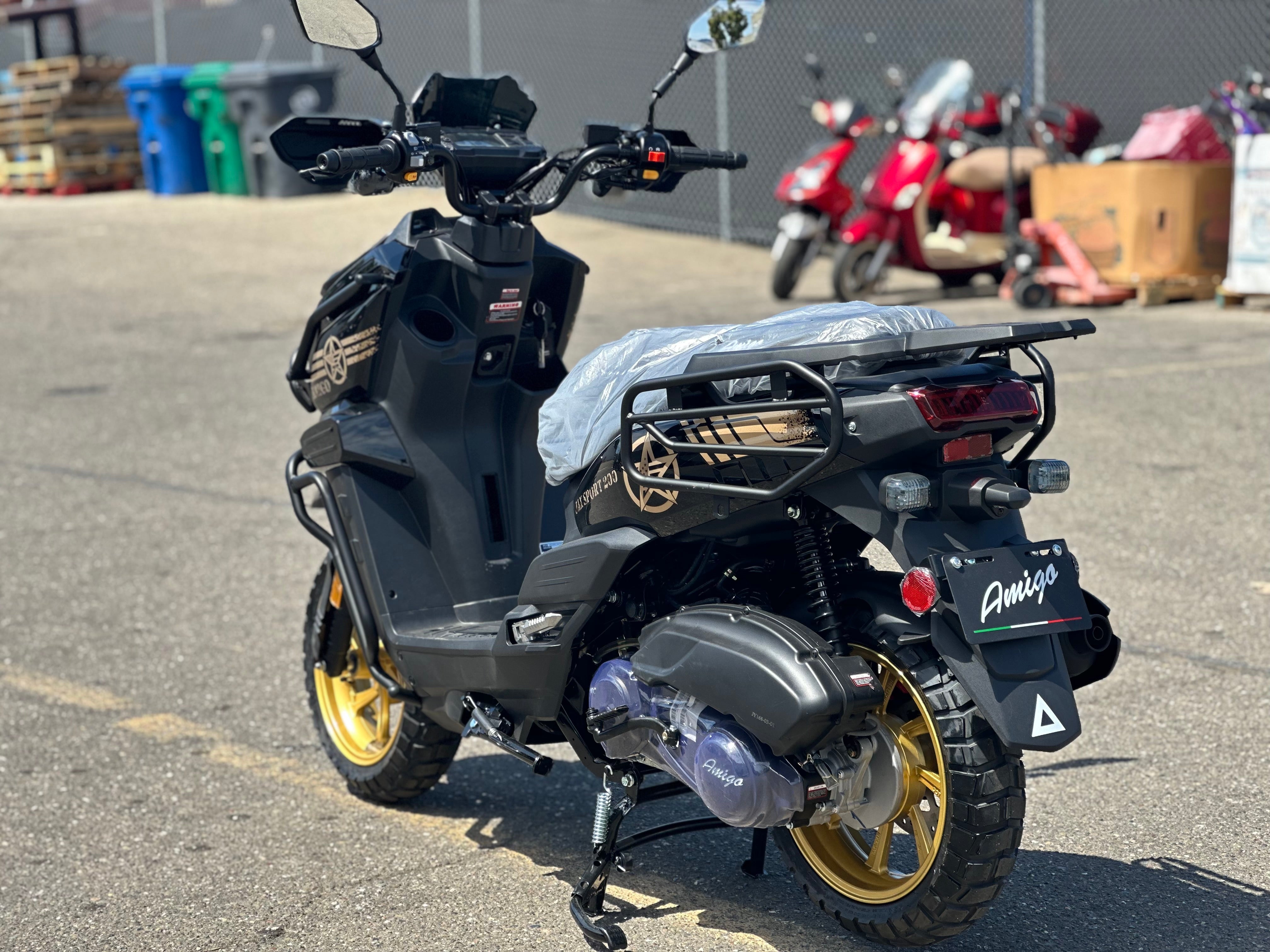 Amigo Jax Sport 200cc scooter black gold accents rear view