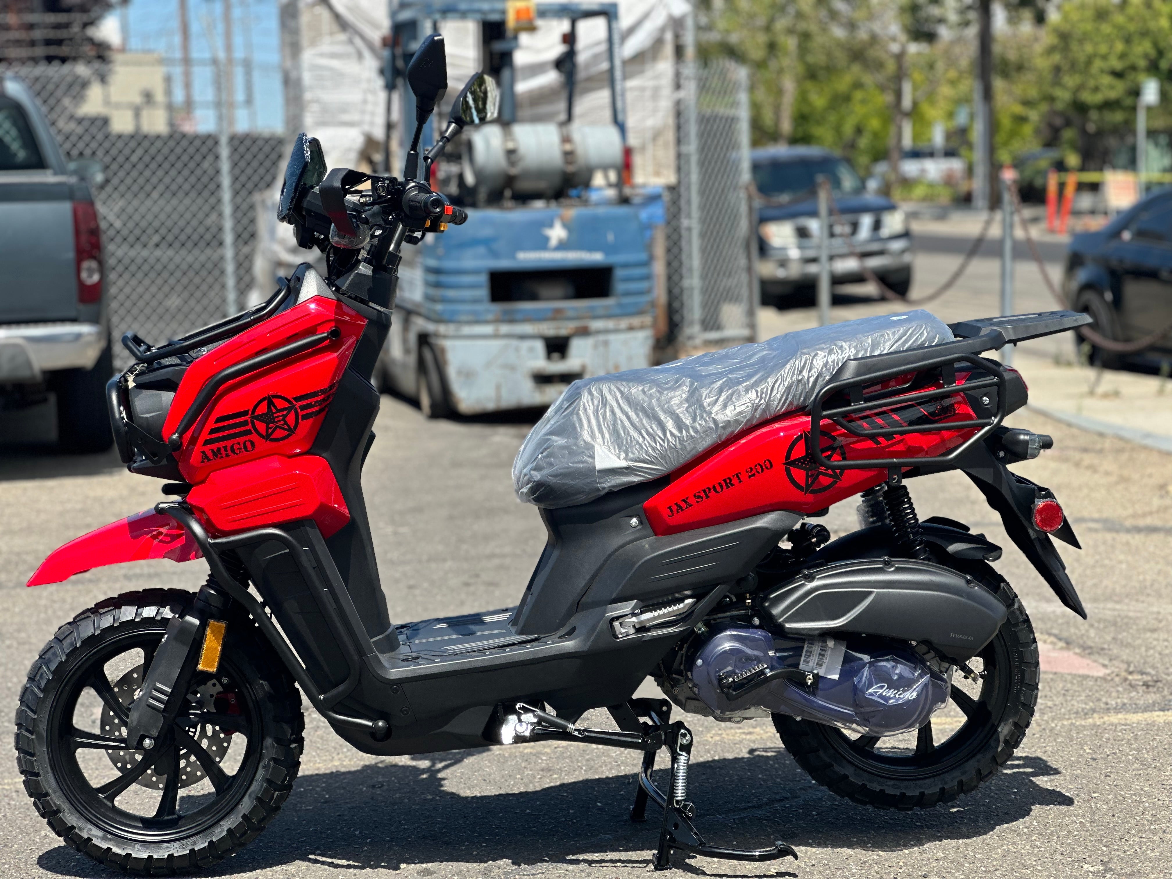 Amigo Jax Sport 200cc scooter red black side profile