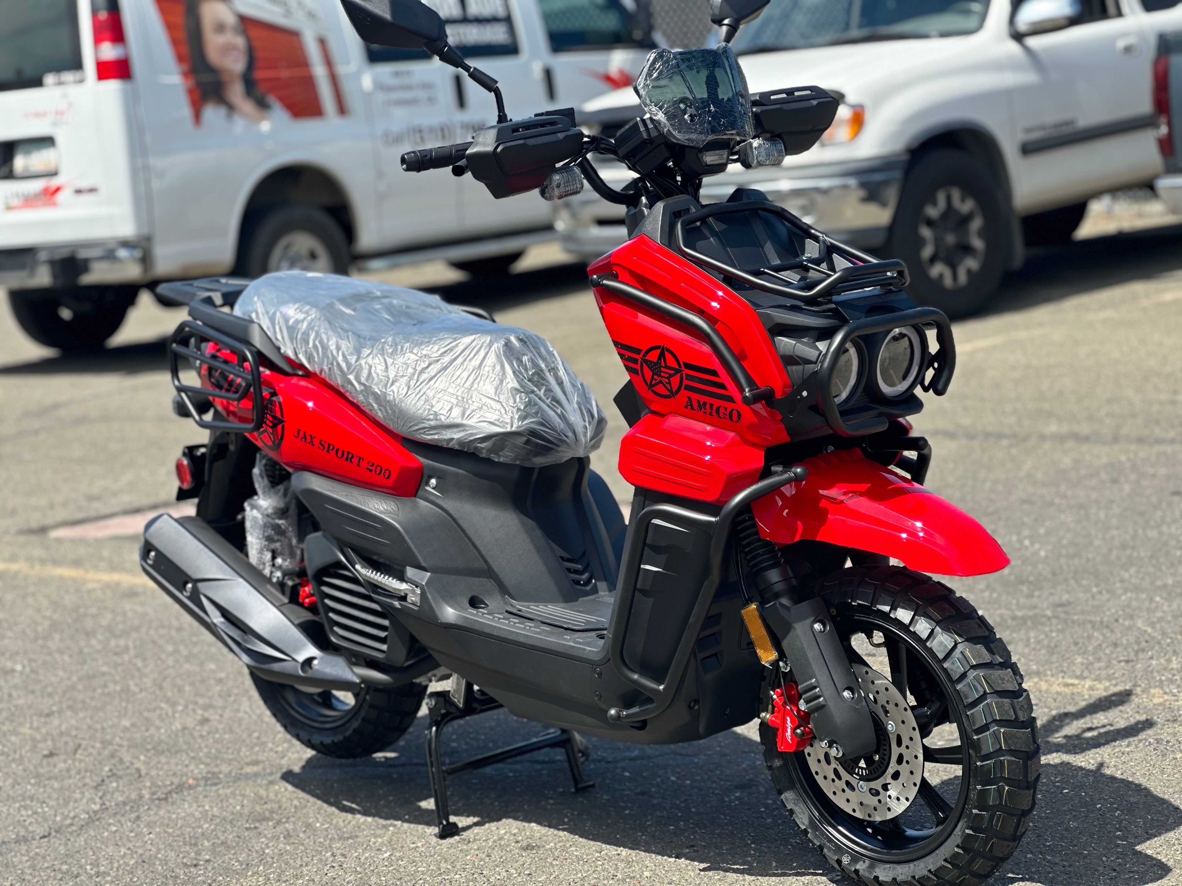 Amigo Jax Sport 200cc scooter red black side view