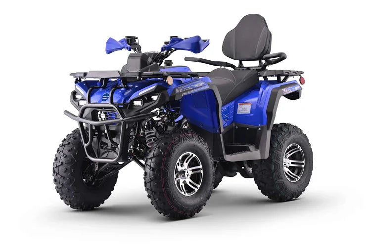Light blue 4-wheeler PENTORA HUNTER 200 EFI ATV with rugged tires and front bumper, ideal for off-road adventures and trail riding.