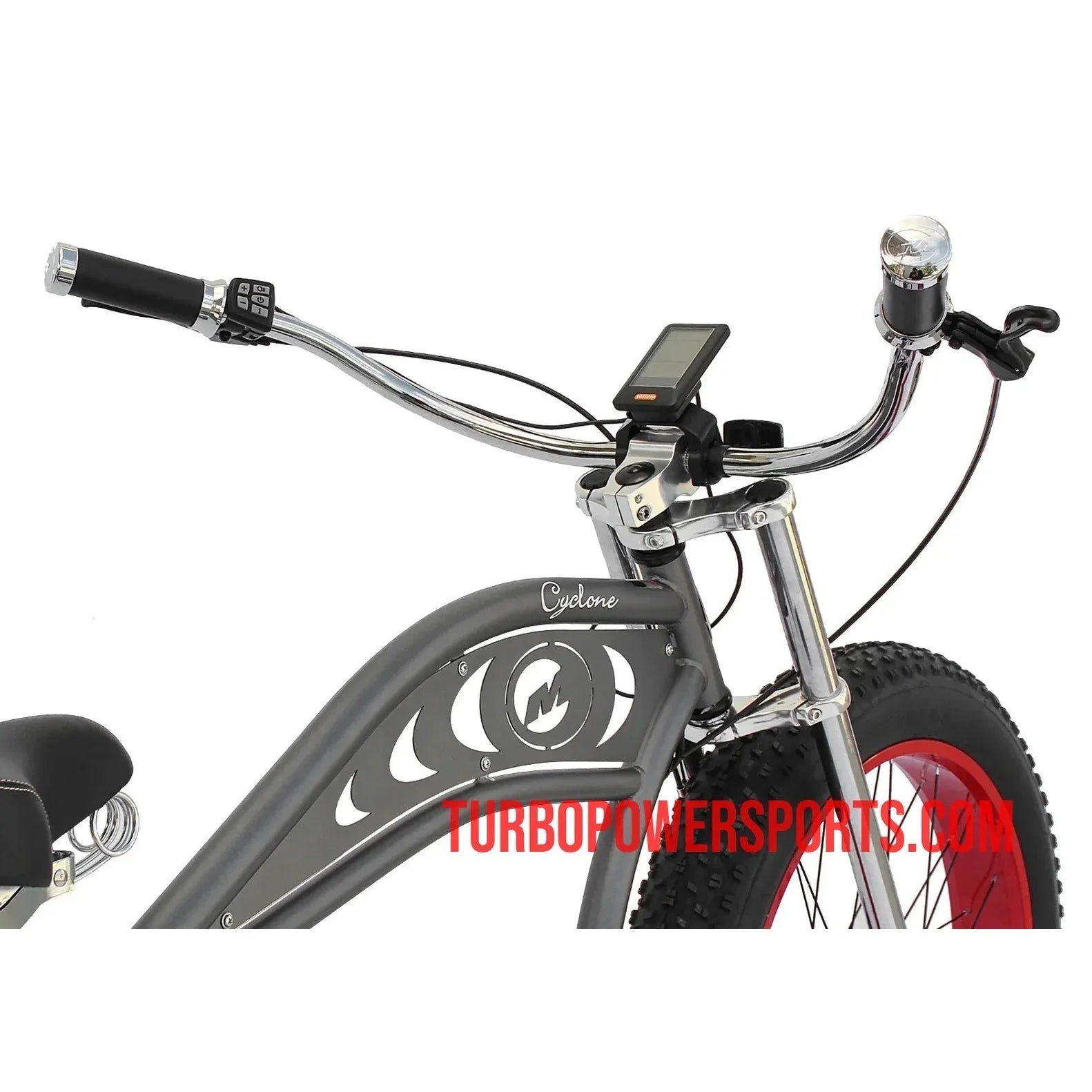 Front three-quarter view of matte gray Micargi Cyclone electric bike