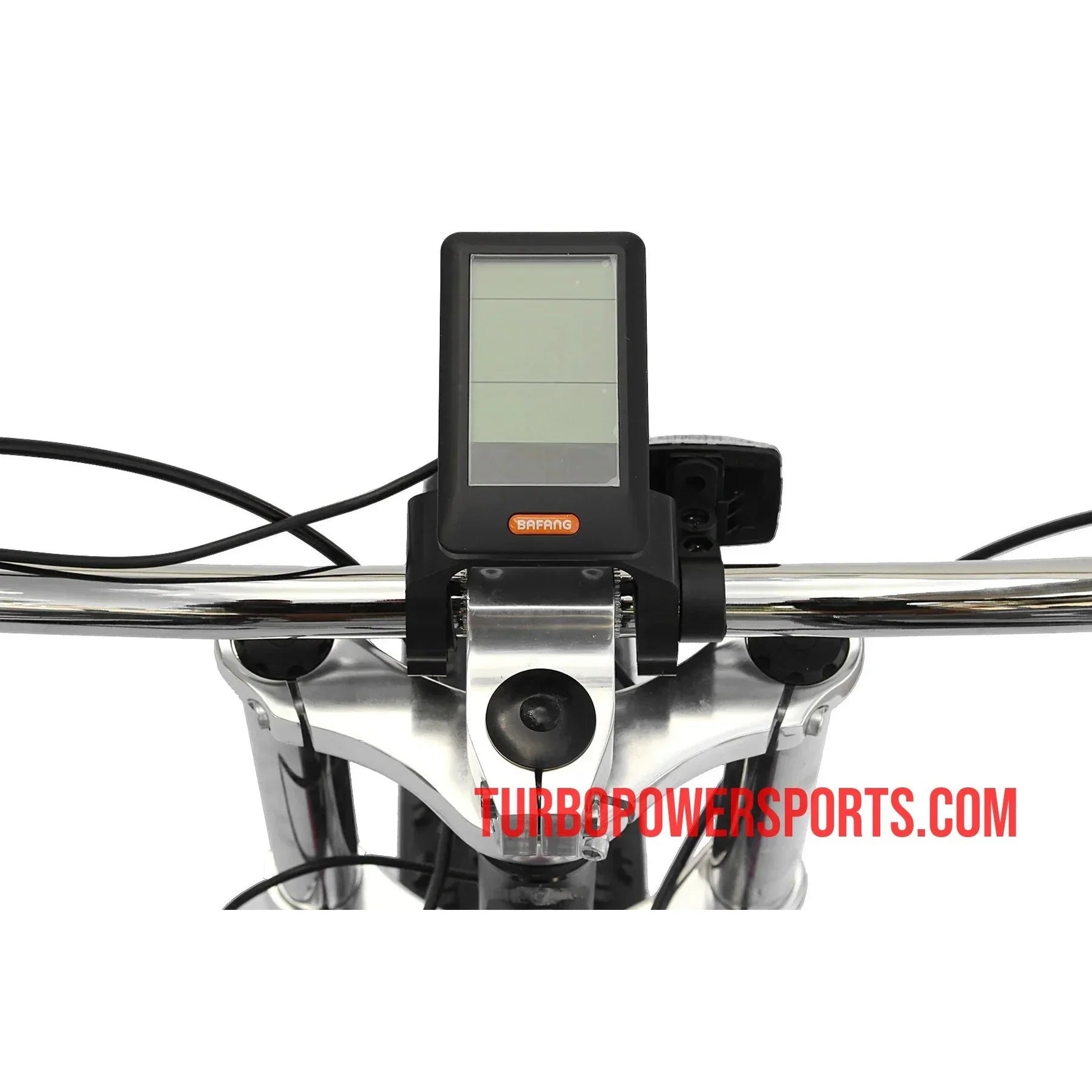 Bafang digital display mounted on chrome handlebars of Micargi Cyclone