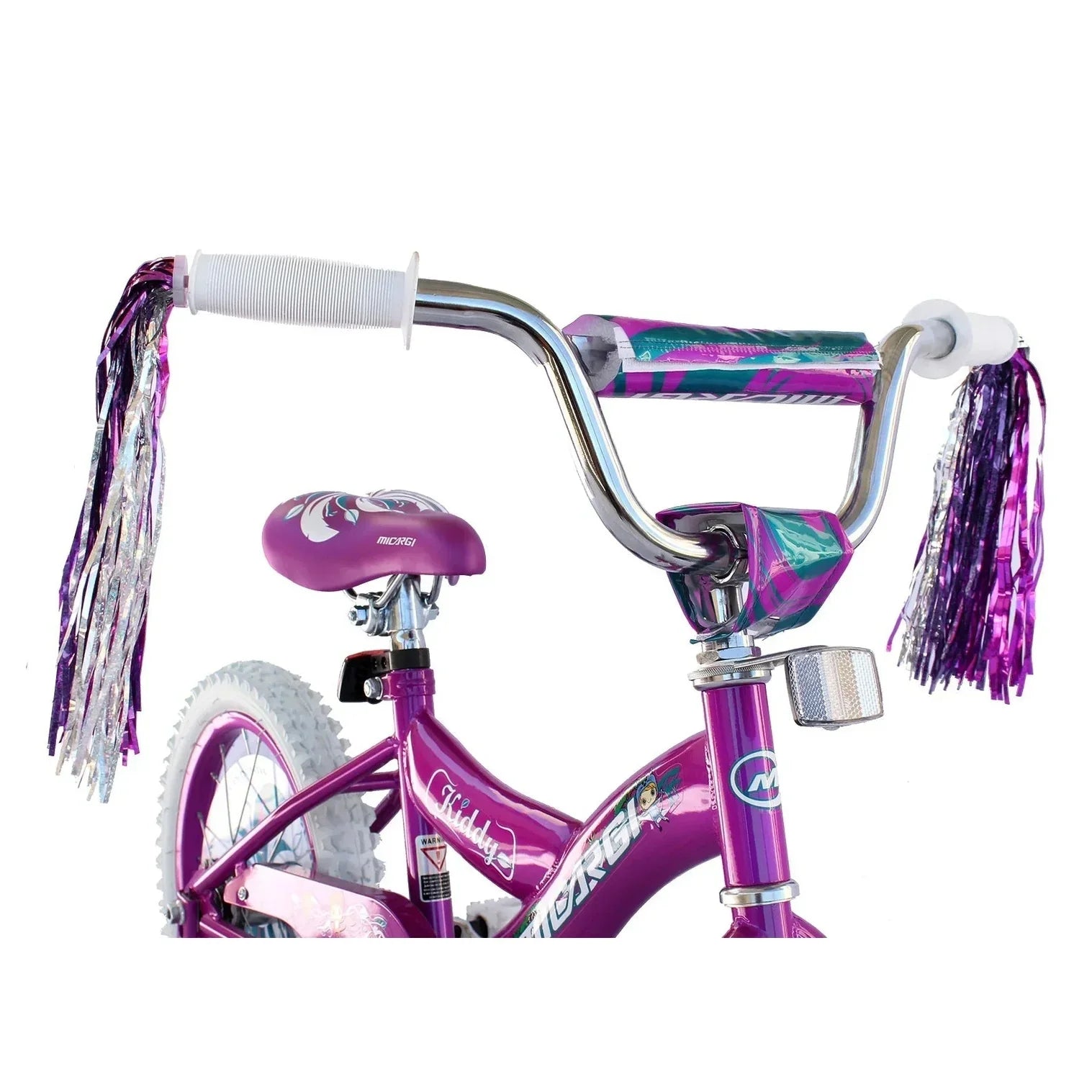 Close-up of purple Micargi Kiddy 16 inch handlebars with ribbed grips
