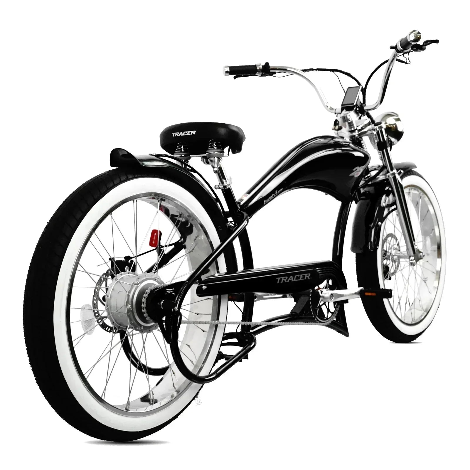 Black Micargi electric chopper bike with rear hub motor and glossy finish