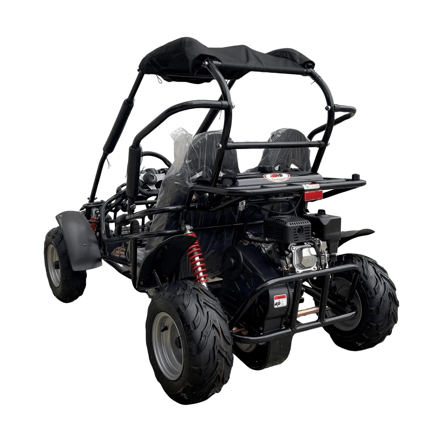 Rear view of black TrailMaster MID XRX go kart showing engine