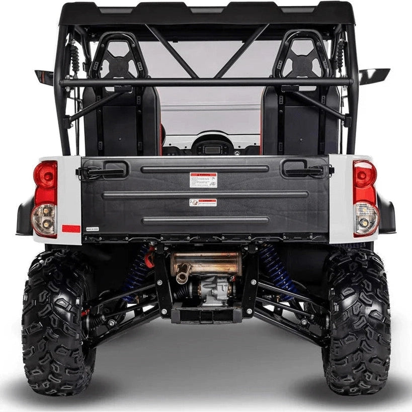 Rear view of white Aodes Junglecross 800 UTV showing cargo bed and dual seats