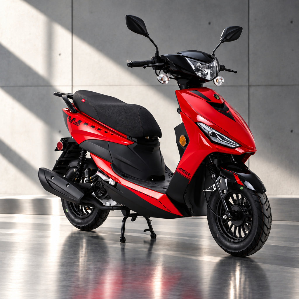 Red and black Amigo SS-200 scooter side profile