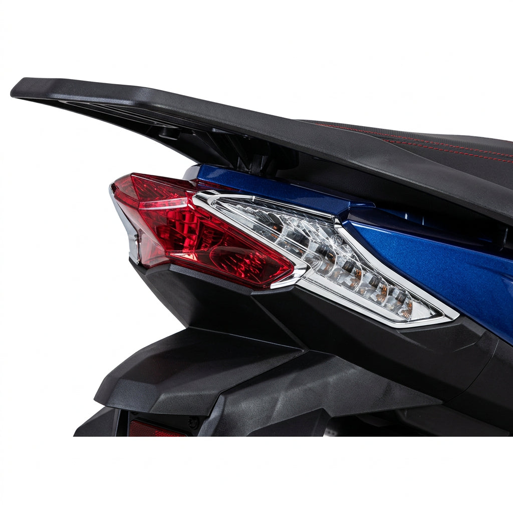 Rear view of blue Vitacci YN150T-7 scooter tail section with taillight