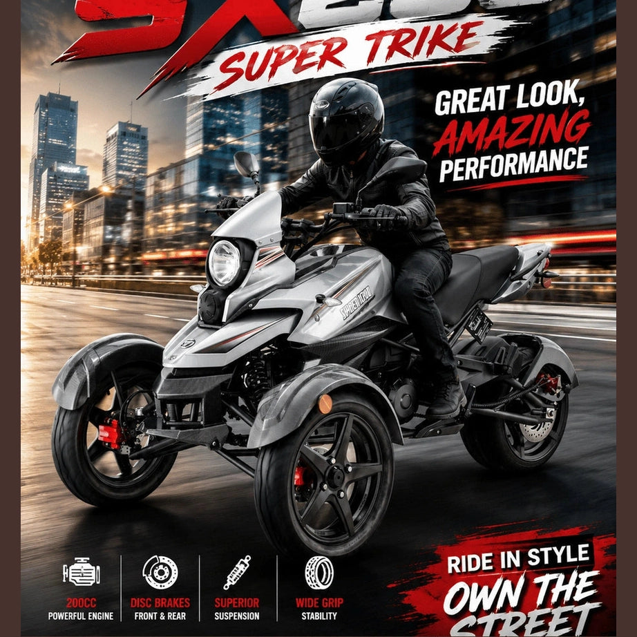Silver Cougar SX200 Super Trike with wide front track and single rear drive tire
